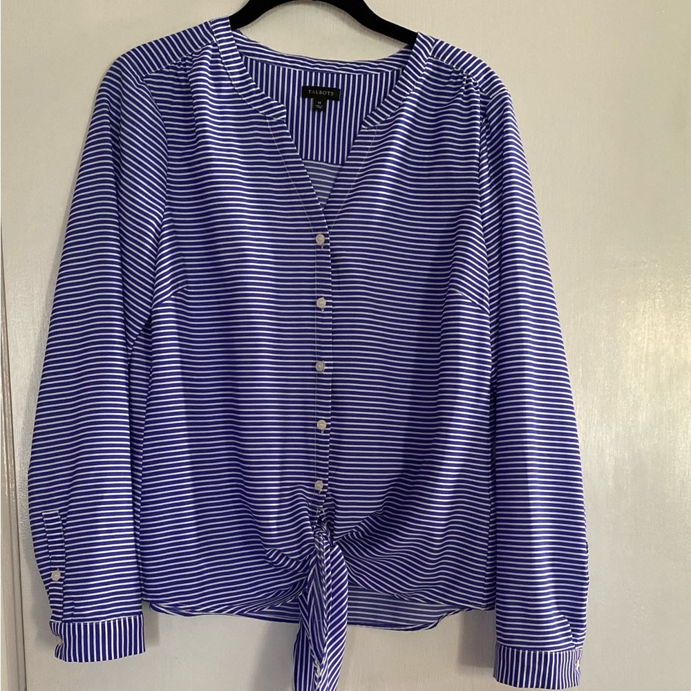 Striped Blue Button-Up Blouse
